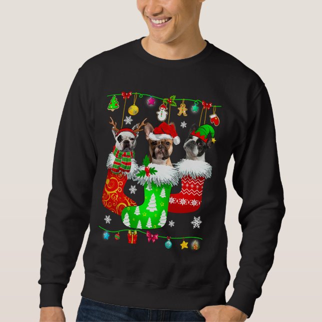 Christmas Socks Pajama French Bulldog Doppy Puppy  Sweatshirt (Vorderseite)