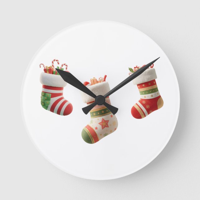 Christmas Socks Set – Cute Holiday Sock Designs Runde Wanduhr (Vorderseite)