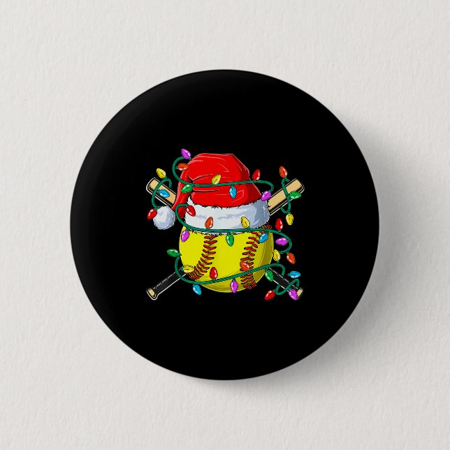 Christmas Softball Xmas Santa Srts Hat Mens Womens Button (Vorderseite)