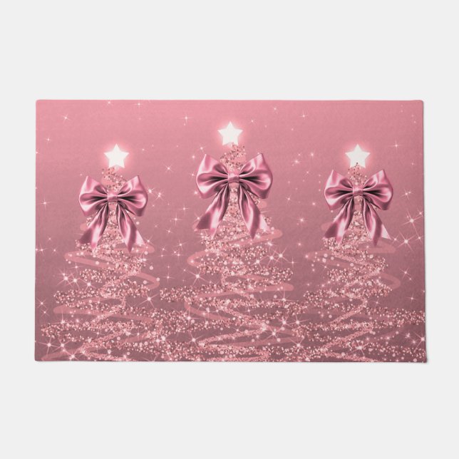 Christmas Sparkling Trees Blush Pink Faux Bow  Fußmatte (Vorderseite)