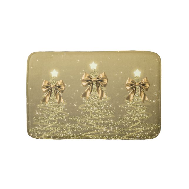 Christmas Sparkling Trees Gold Faux Bow  Badematte (Vorderseite)