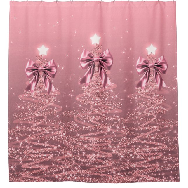 Christmas Sparkling Trees Pink Blush Faux Bow  Duschvorhang (Vorderseite)