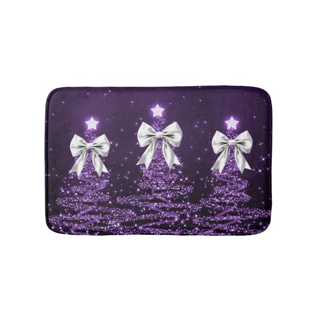 Christmas Sparkling Trees Purple Faux Silver Bow  Badematte (Vorderseite)