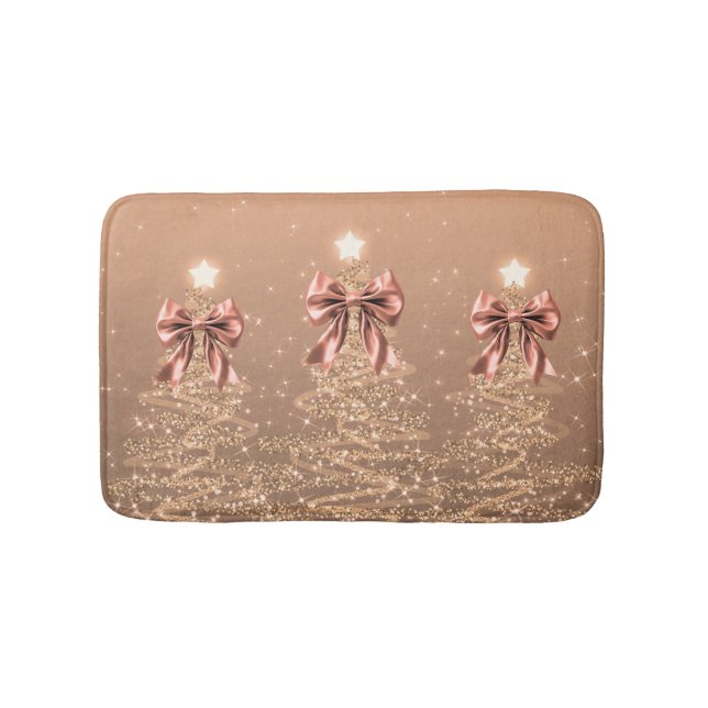 Christmas Sparkling Trees Rose Gold Faux Bow  Badematte (Vorderseite)