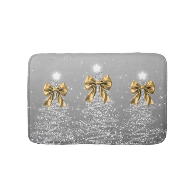 Christmas Sparkling Trees Silver Faux Gold Bow  Badematte (Vorderseite)