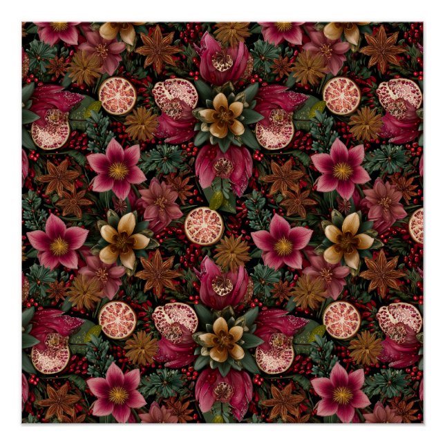 Christmas Spice & Floral Botanical Pattern Poster (Vorderseite)