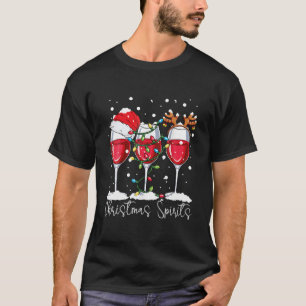 Christmas Spirits Funny Glasses Of Wine Santa Hat T-Shirt