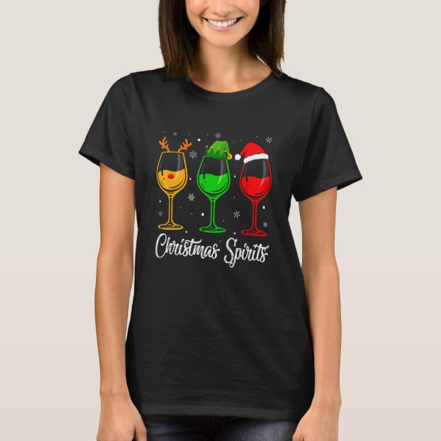 Christmas Spirits Glasses Of Wine Xmas Holidays Pa T-Shirt (Vorderseite)