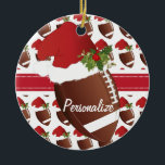 Christmas Sport Football Santa Hat Keramik Ornament<br><div class="desc">Christmas Football Ornament ready for you to personalize. A great holiday gift for a football player, football fan, football coach or football enthusiast. ⭐This Product is 100% Customizable. Graphics and / or text can be added, deleted, moved, resized, changed around, rotated, etc... 99% of my designs in my store are...</div>