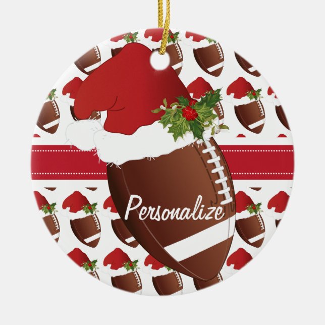 Christmas Sport Football Santa Hat Keramik Ornament (Vorne)