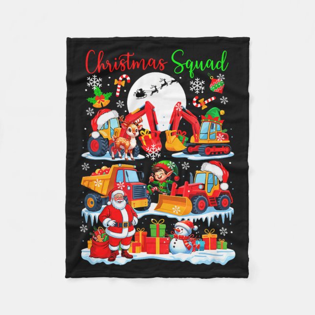 Christmas Squad Construction Trucks Excavators San Fleecedecke (Vorderseite)