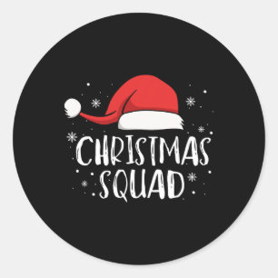 Christmas-Squad Leichtrote Weihnachtsmannmütze Fam Runder Aufkleber
