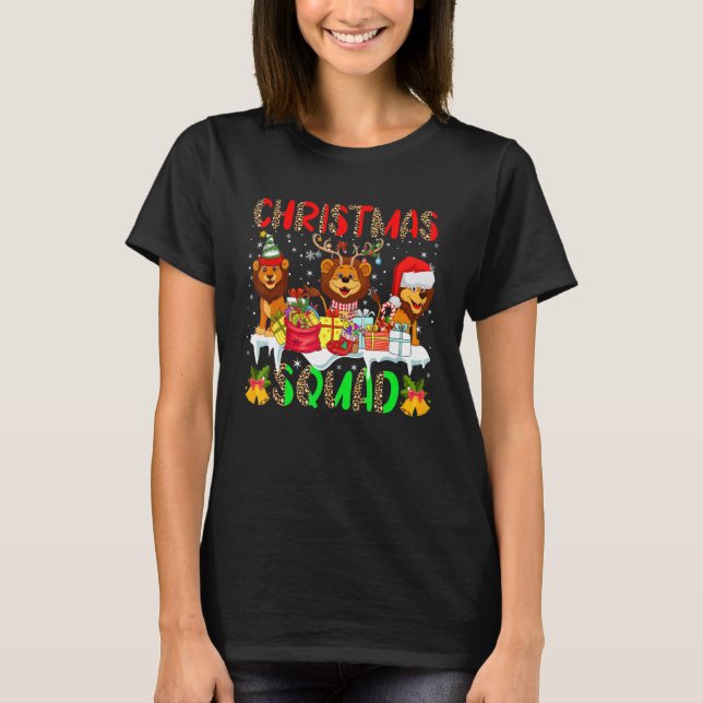 Christmas Squad Leopard Three Santa Reindeer Elf L T-Shirt (Vorderseite)