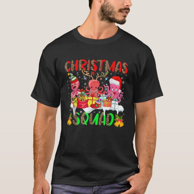 Christmas Squad Leopard Three Santa Reindeer Elf O T-Shirt (Vorderseite)