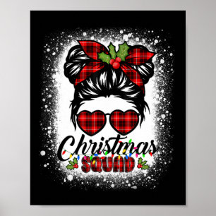 Christmas Squad Messy Bun Buffalo Kariert Leopard Poster