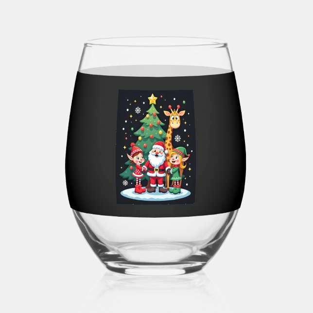 Christmas Squad Santa Giraffe Elf Dabbing Matching Weinglas Ohne Stiel (Vorderseite)