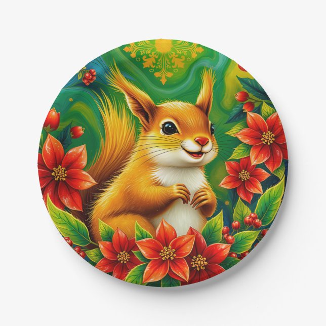CHRISTMAS SQUIRREL~ Hübsch grün gelb" Pappteller (Vorderseite)