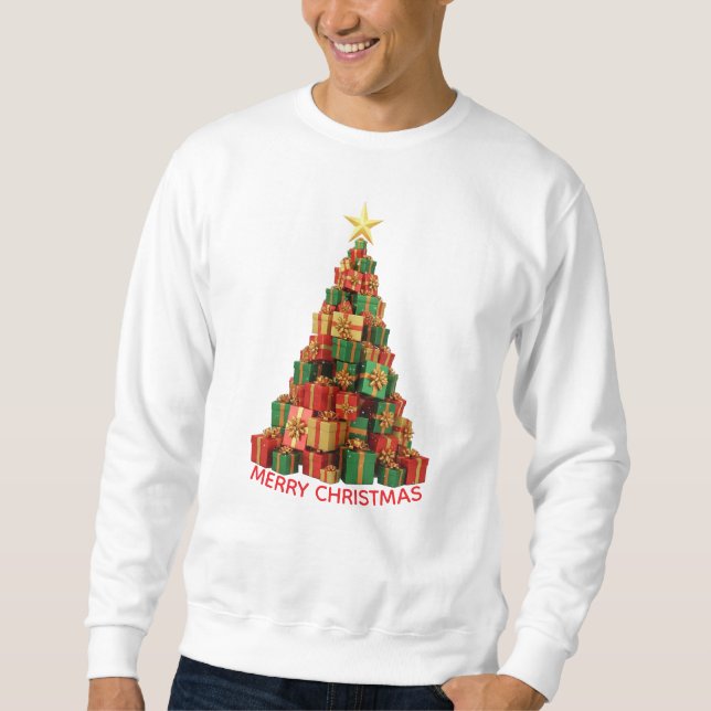 Christmas Stacked Gifts Tree Sweatshirt (Vorderseite)