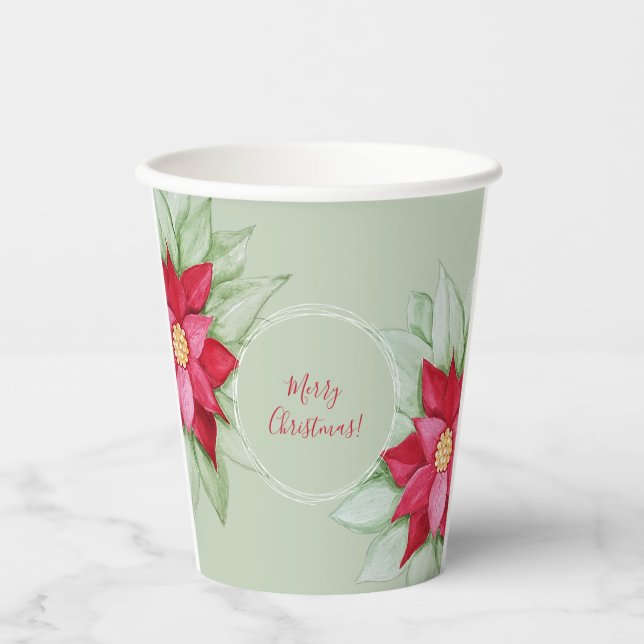 Christmas Star Poinsettia Wasserfarbe Handgemalt Pappbecher (Vorderseite)