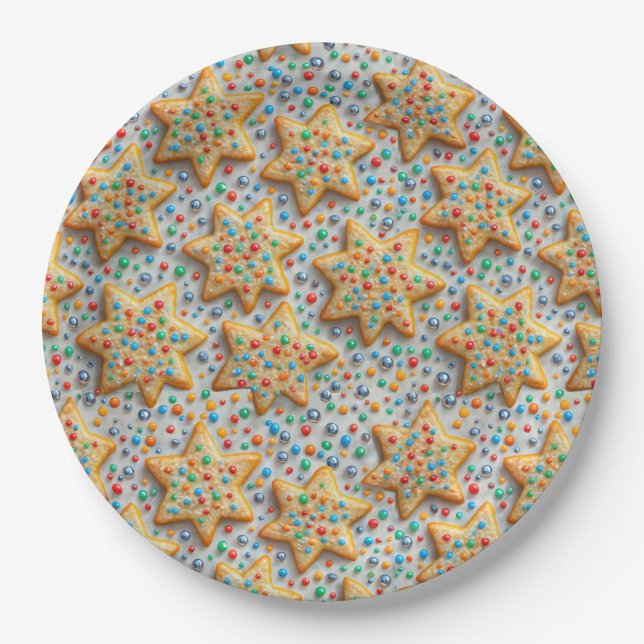 Christmas Star Sugar Cookies With Sprinkles Pappteller (Vorderseite)