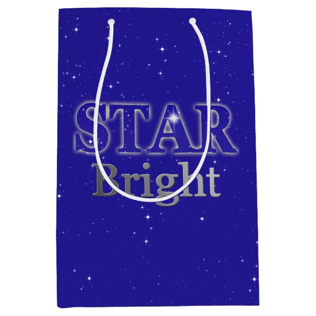 Christmas Star Word Art Blue und Silver Mittlere Geschenktüte (Vorderseite)