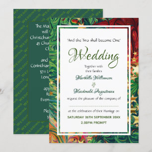 CHRISTMAS STARS Festive Red Green Gold Wedding Einladung
