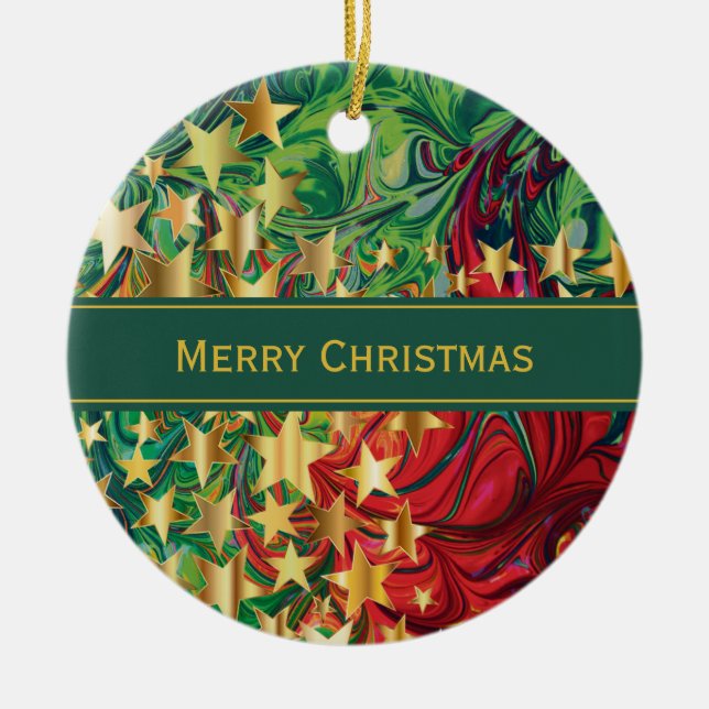 CHRISTMAS STARTET Personalisierte rote grüne Imita Keramik Ornament (Vorne)
