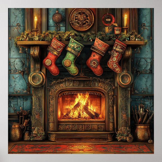 Christmas Steampunk Feuerplatz Poster (Vorne)