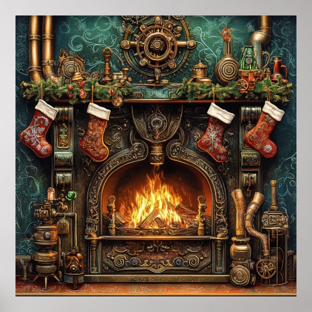 Christmas Steampunk Feuerplatz Poster (Vorne)