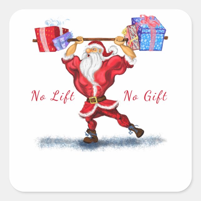 Christmas Sticker Bodybuilder Santa with Gifts Fun (Vorderseite)