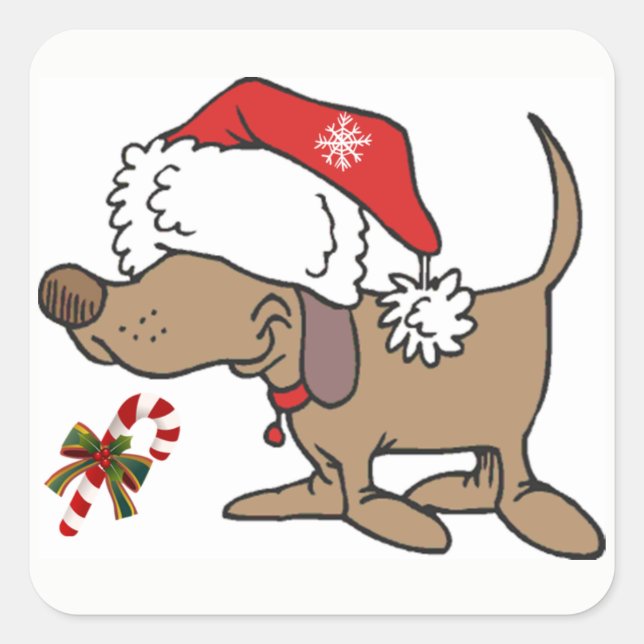 *CHRISTMAS STICKER* MIT **CHRISTMAS DOGGIE** QUADRATISCHER AUFKLEBER (Vorderseite)