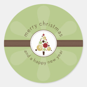 CHRISTMAS STICKER: Moderner Spottenbaum 2 Runder Aufkleber
