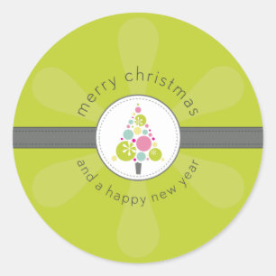 CHRISTMAS STICKER: Moderner Spottenbaum 3 Runder Aufkleber