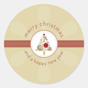 CHRISTMAS STICKER: Moderner Spottenbaum 4 Runder Aufkleber