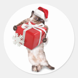 CHRISTMAS STICKER UMSCHLAG AUFKLEBER CAT W/ PAKET