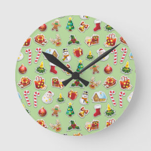 Christmas Stickers Festive Pattern Runde Wanduhr
