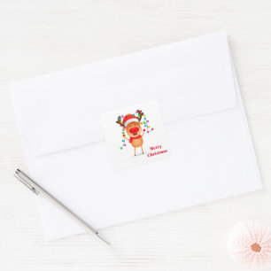 Christmas Stickers-Rudolph Quadratischer Aufkleber