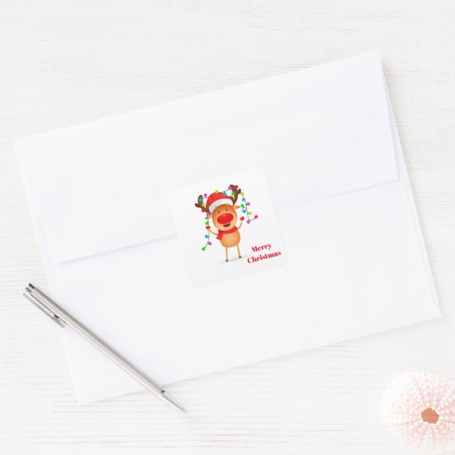 Christmas Stickers-Rudolph Quadratischer Aufkleber (Umschlag)
