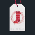 Christmas Stocking And Wreath Geschenkanhänger<br><div class="desc">Christmas Stocking and Holly Berry Wreath in red and pink watercolor.</div>