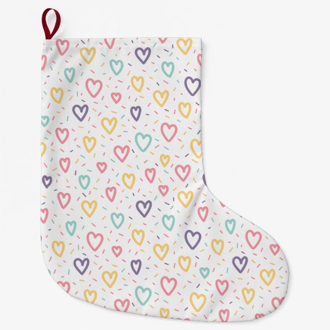 Christmas Stocking, Colorful Hearts Love Großer Weihnachtsstrumpf (Vorderseite)