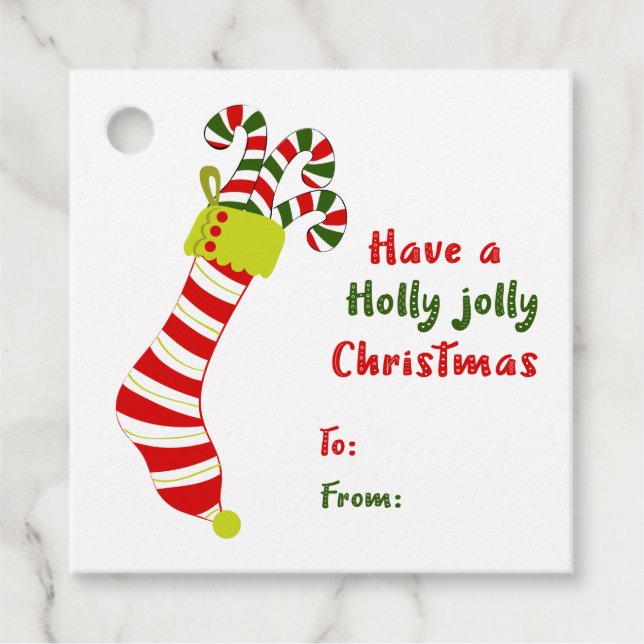 Christmas Stocking Holly Jolly Christmas Holiday Geschenkanhänger (Vorderseite)