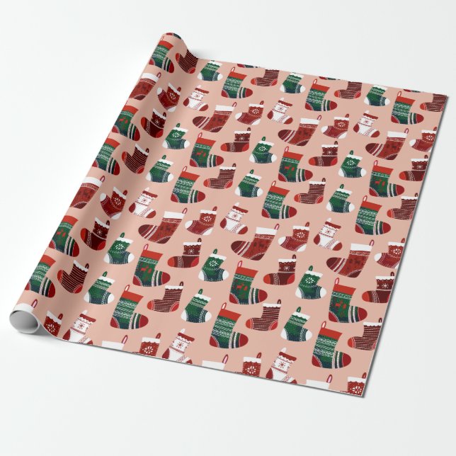 Christmas Stockings Pink Geschenkpapier (Ungerollt)