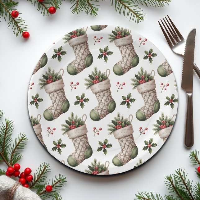 Christmas Stockings Winter Berries Pappteller (Von Creator hochgeladen)