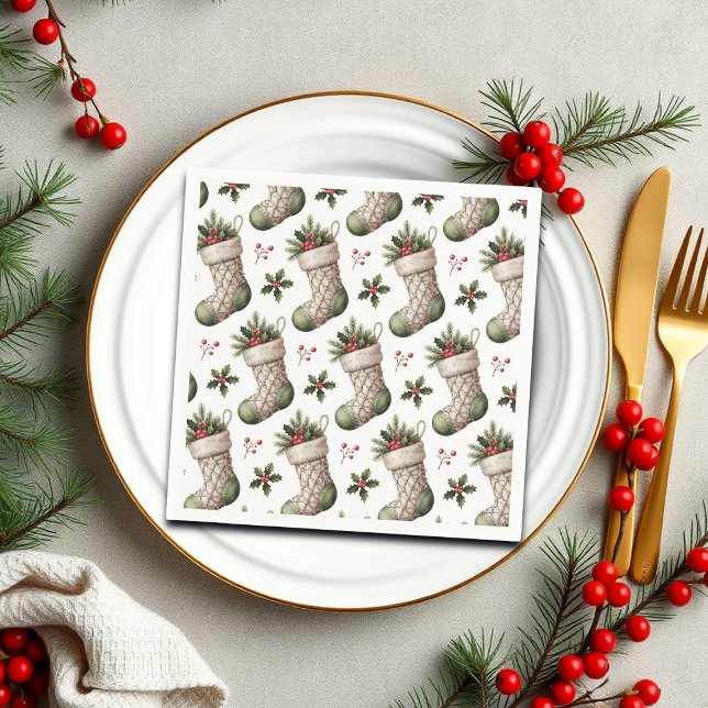 Christmas Stockings Winter Berries Serviette (Von Creator hochgeladen)