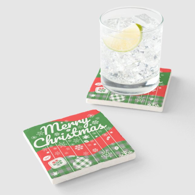 Christmas Stone Coaster – White Ornaments Steinuntersetzer (Seitenansicht)