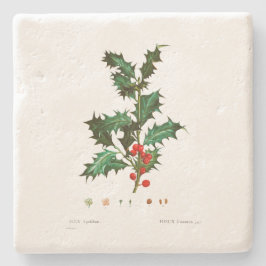 CHRISTMAS STONE UNTERSETZER: HOLLY: REDOUTÉ STEINUNTERSETZER