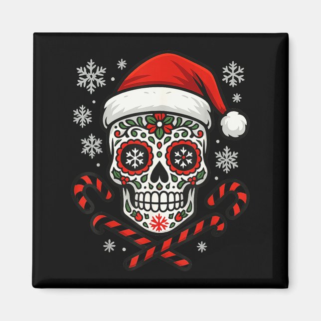Christmas Sugar Calavera Skull Santa Hat Candy Can Magnet (Vorne)