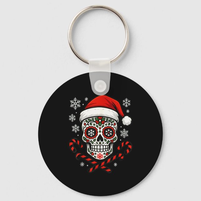 Christmas Sugar Calavera Skull Santa Hat Candy Can Schlüsselanhänger (Vorderseite)