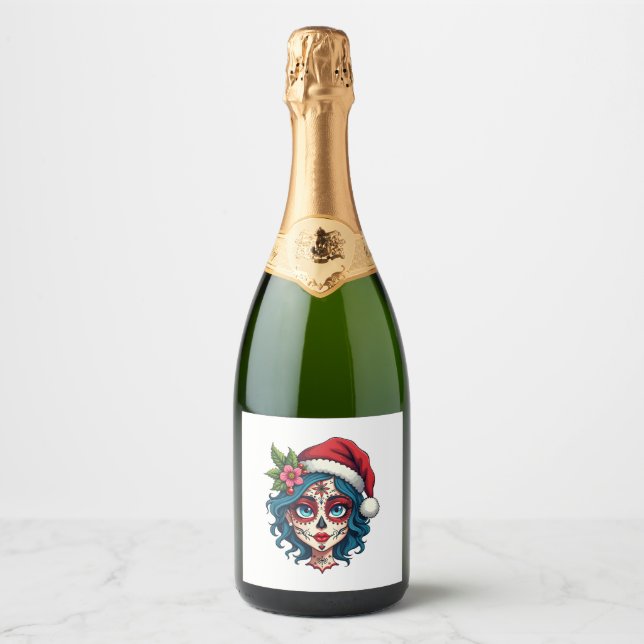 Christmas Sugar Skull Art Woman Santa Hat Festive  (Vorderseite)