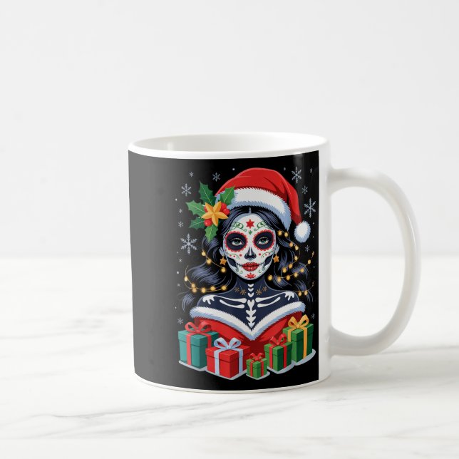 Christmas Sugar Skull Art Woman Santa Hat Festive  Kaffeetasse (Rechts)